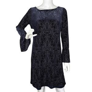 A Line Dress Burnout Velvet Bell Sleeves Whimsigoth Dark Romantic Purple Sz 8